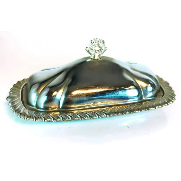 Vintage Shelton-Ware Chrome Butter Dish With Ornate Handle - Picture 4 of 7